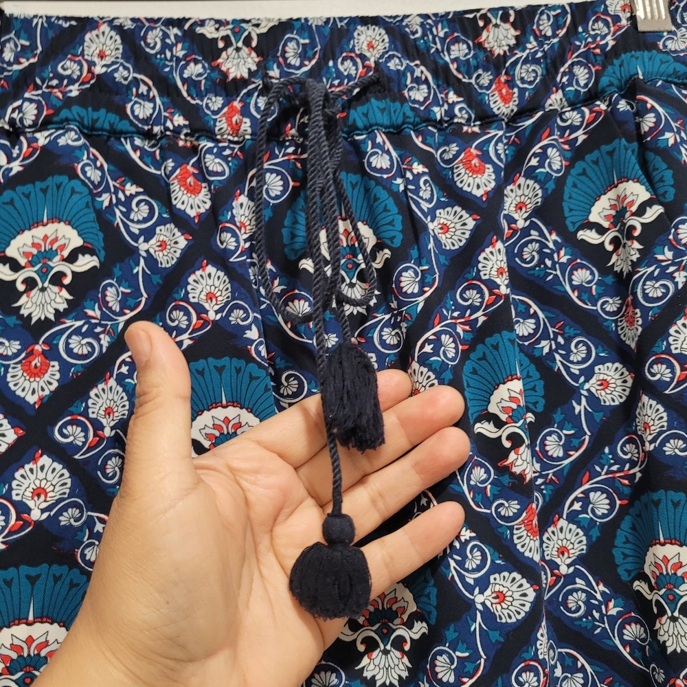 Loft Blue Patterned Skirt With Drawstring - image 5